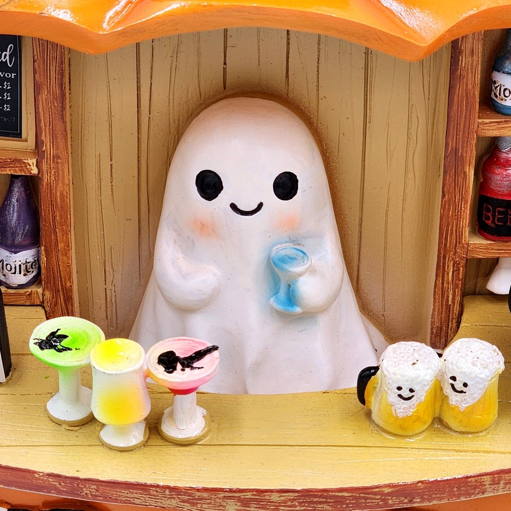 Halloween Ghost Pumpkin Bar Figurine Orange Spooky Whimsical 9" Haunted Bar Boo - Picture 4 of 10